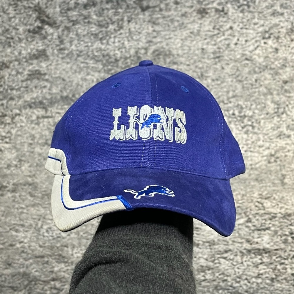 Vintage Detroit Lions Hat Adjustable Blue Game Day NFL 90s Embroidered Logo